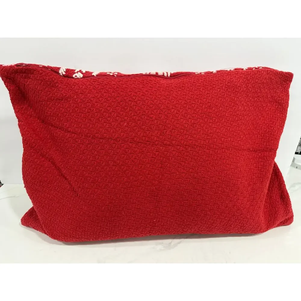 Crate & Barrel Noelle Red Knit Lumbar Pillow Cover 21x14 Hearts Scandi Winter